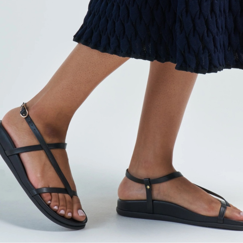 Women’s Strappy Ancient Greek Sandals- Amelia- Black- Comfort Footbed